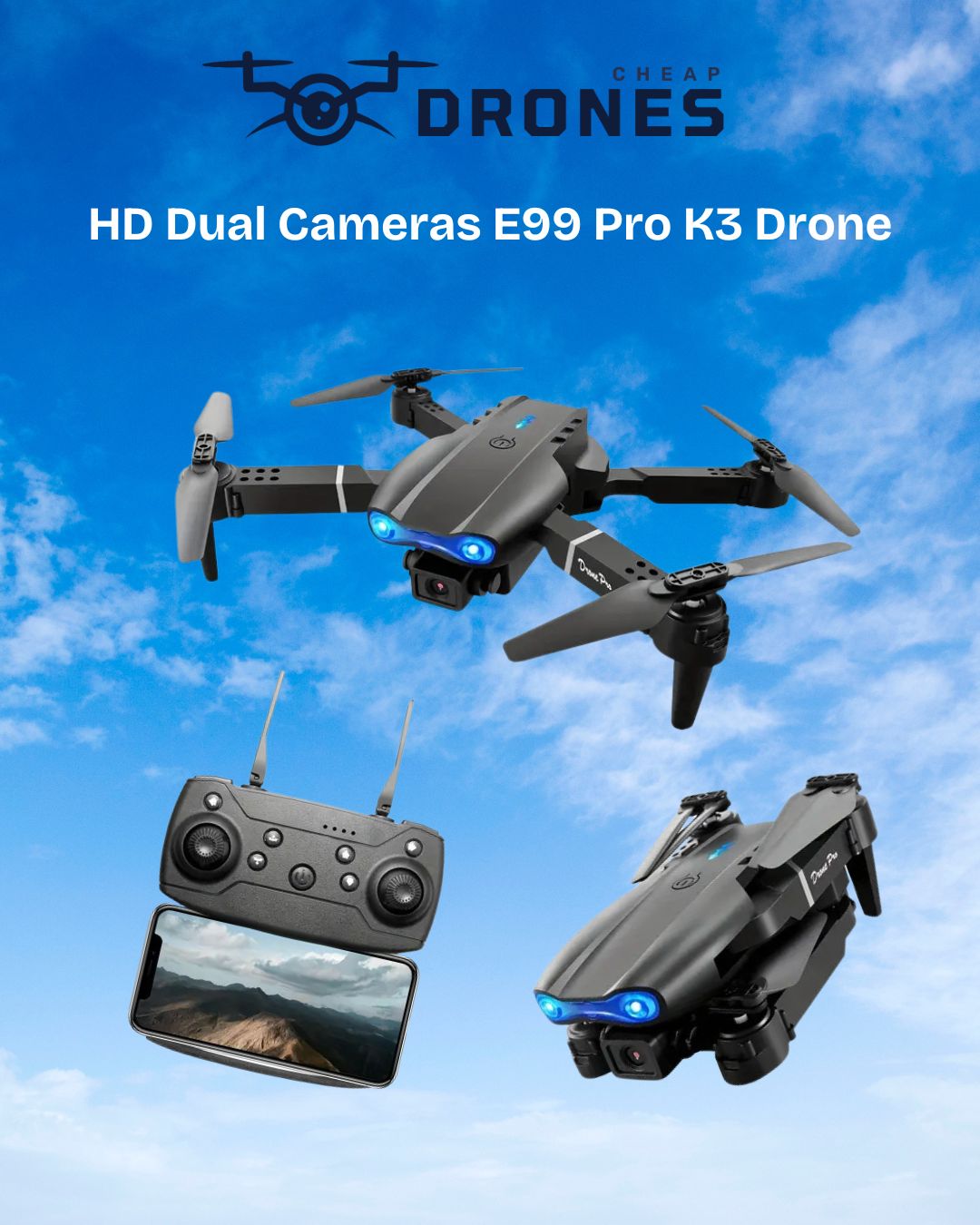 HD Dual Cameras E99 Pro K3 Drone – Foldable, 480p Camera, Beginner-Friendly